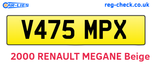 V475MPX are the vehicle registration plates.