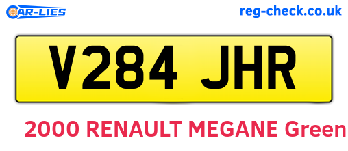 V284JHR are the vehicle registration plates.