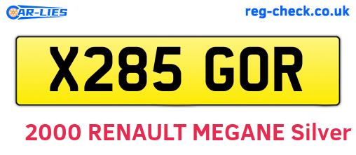 X285GOR are the vehicle registration plates.