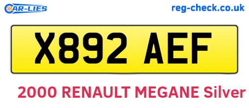 X892AEF are the vehicle registration plates.