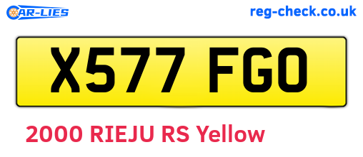 X577FGO are the vehicle registration plates.