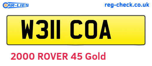 W311COA are the vehicle registration plates.