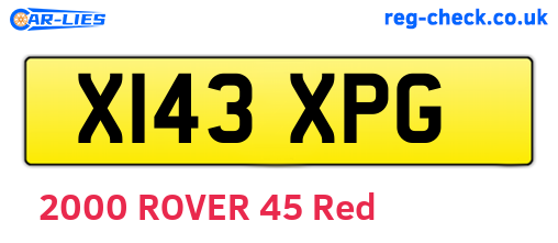 X143XPG are the vehicle registration plates.