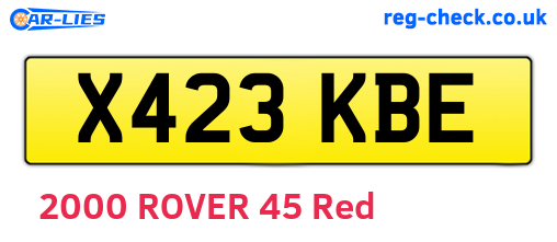 X423KBE are the vehicle registration plates.