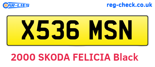 X536MSN are the vehicle registration plates.