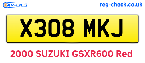 X308MKJ are the vehicle registration plates.