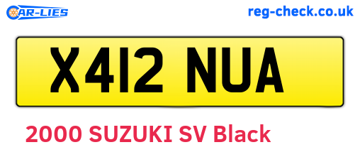 X412NUA are the vehicle registration plates.