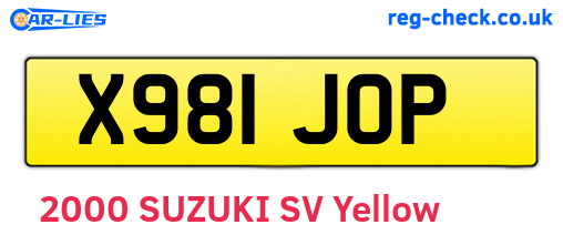 X981JOP are the vehicle registration plates.
