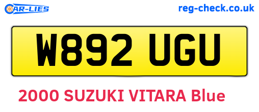 W892UGU are the vehicle registration plates.