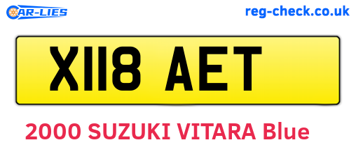X118AET are the vehicle registration plates.