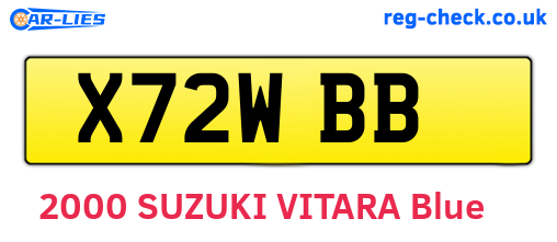 X72WBB are the vehicle registration plates.