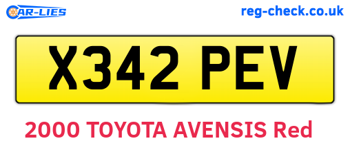 X342PEV are the vehicle registration plates.