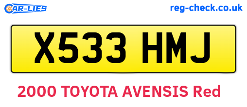X533HMJ are the vehicle registration plates.