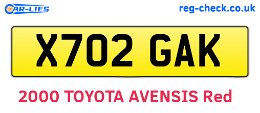 X702GAK are the vehicle registration plates.