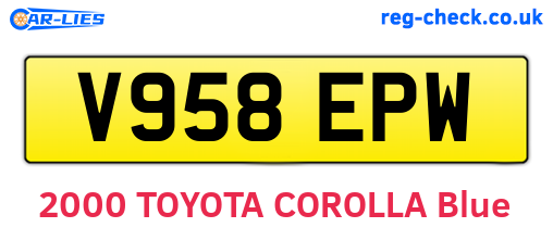 V958EPW are the vehicle registration plates.