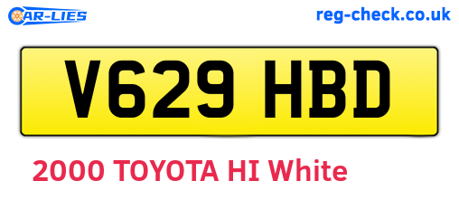 V629HBD are the vehicle registration plates.