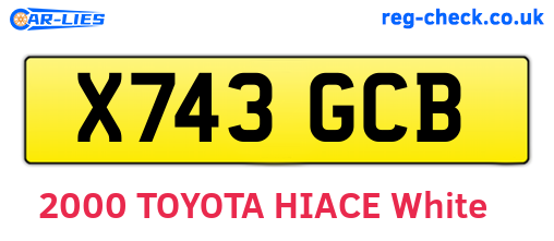 X743GCB are the vehicle registration plates.