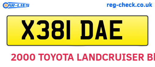 X381DAE are the vehicle registration plates.