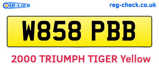 W858PBB are the vehicle registration plates.