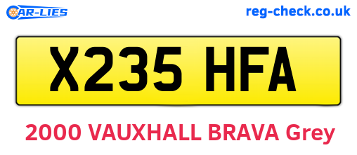 X235HFA are the vehicle registration plates.