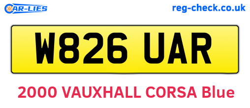 W826UAR are the vehicle registration plates.