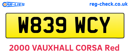 W839WCY are the vehicle registration plates.