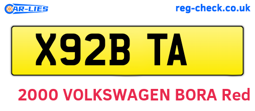 X92BTA are the vehicle registration plates.