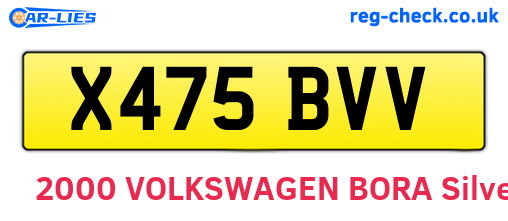 X475BVV are the vehicle registration plates.