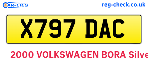 X797DAC are the vehicle registration plates.