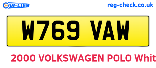 W769VAW are the vehicle registration plates.