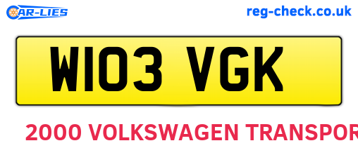 W103VGK are the vehicle registration plates.