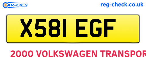 X581EGF are the vehicle registration plates.