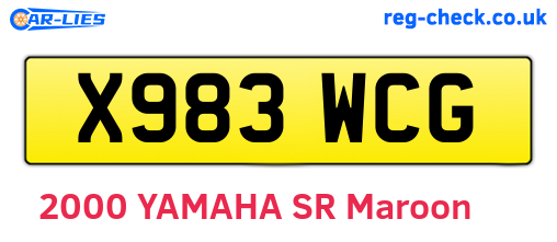 X983WCG are the vehicle registration plates.