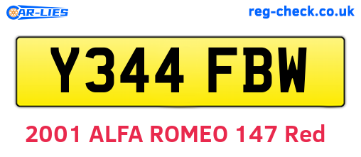 Y344FBW are the vehicle registration plates.