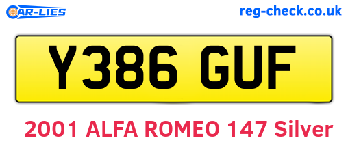 Y386GUF are the vehicle registration plates.