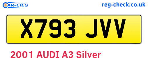 X793JVV are the vehicle registration plates.