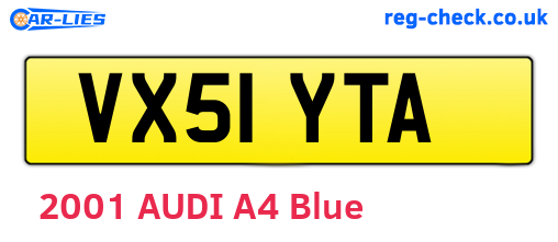 VX51YTA are the vehicle registration plates.
