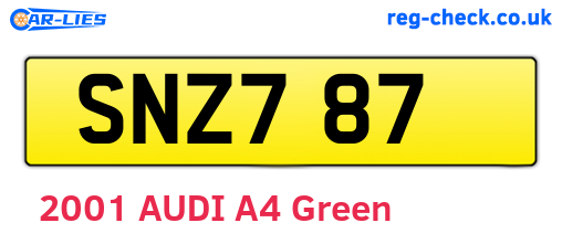 SNZ787 are the vehicle registration plates.