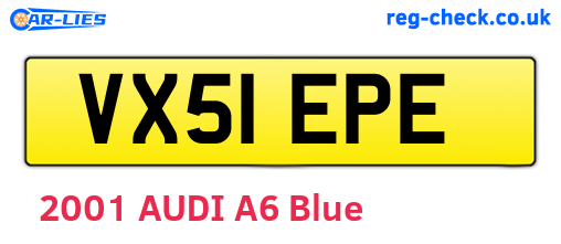 VX51EPE are the vehicle registration plates.