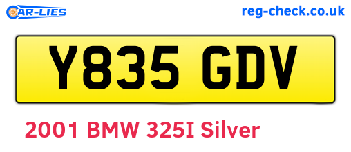 Y835GDV are the vehicle registration plates.