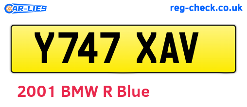 Y747XAV are the vehicle registration plates.