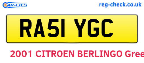 RA51YGC are the vehicle registration plates.