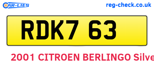 RDK763 are the vehicle registration plates.