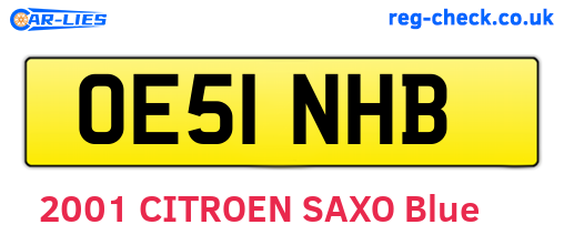 OE51NHB are the vehicle registration plates.