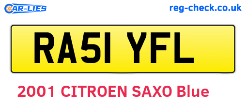 RA51YFL are the vehicle registration plates.