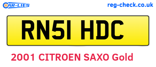 RN51HDC are the vehicle registration plates.