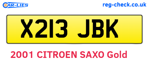 X213JBK are the vehicle registration plates.