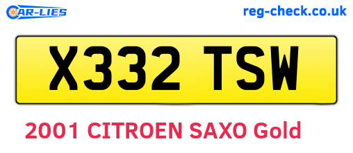 X332TSW are the vehicle registration plates.