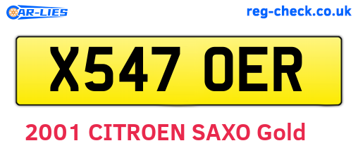 X547OER are the vehicle registration plates.