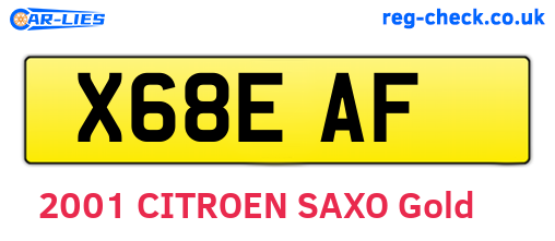 X68EAF are the vehicle registration plates.